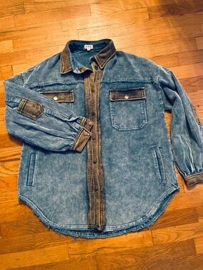 POL Two-Tone Corduroy Utility Jacket in Taupe and Mustard